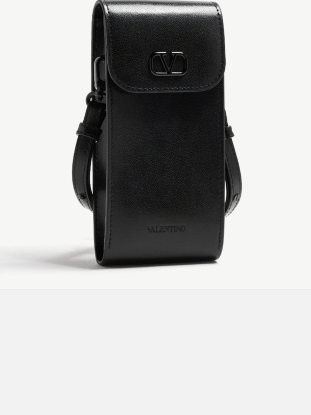 Valentino Black Leather Crossbody Phone Pouch with Metal V Logo